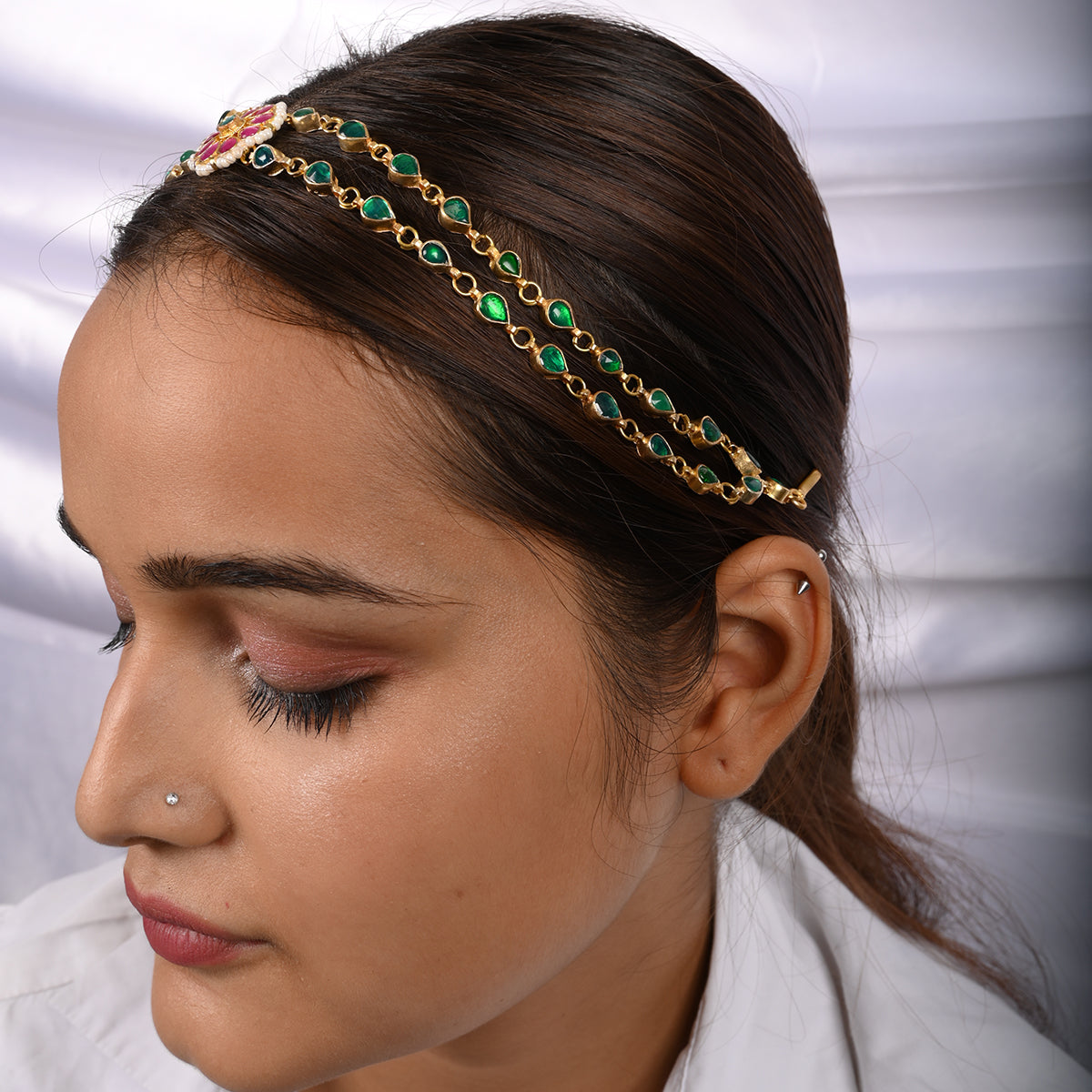 Canna Green Kundan Headband/Sheeshphool