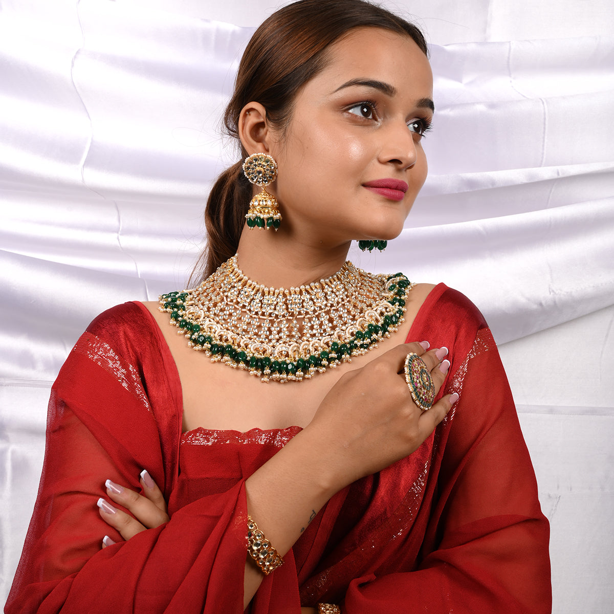 Nescion Surajmukhi Kundan Bridal Set with Tika