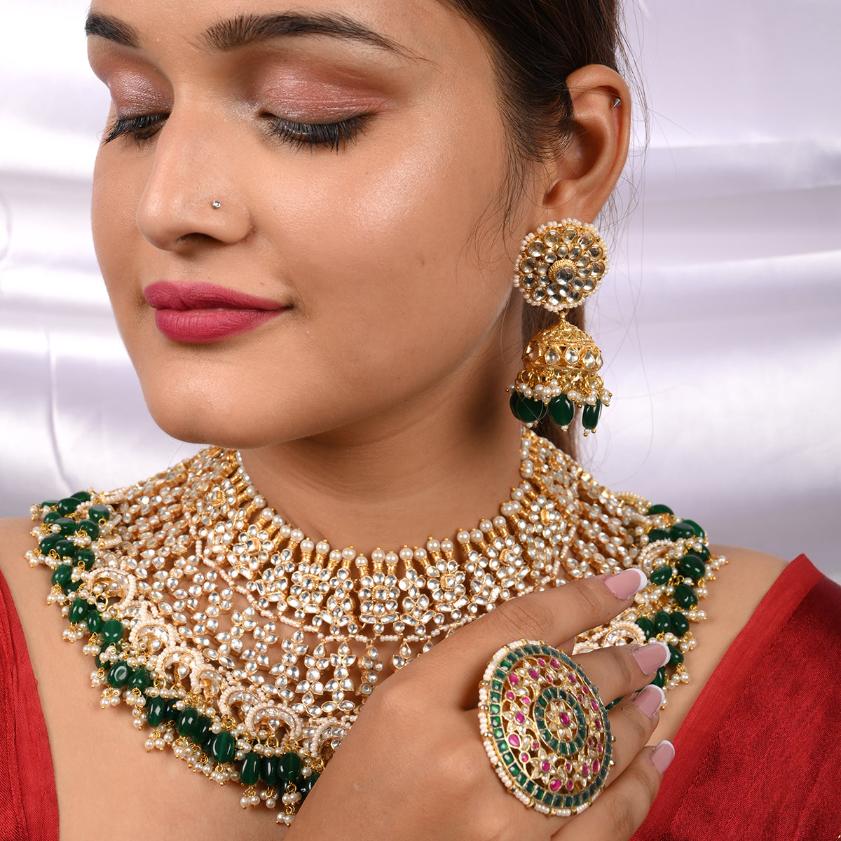 Nescion Surajmukhi Kundan Bridal Set with Tika