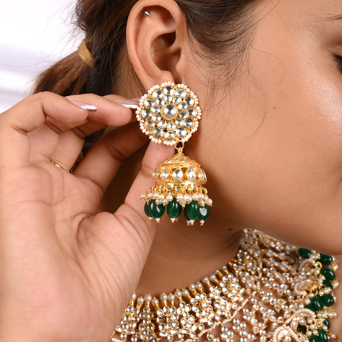 Nescion Surajmukhi Kundan Bridal Set with Tika