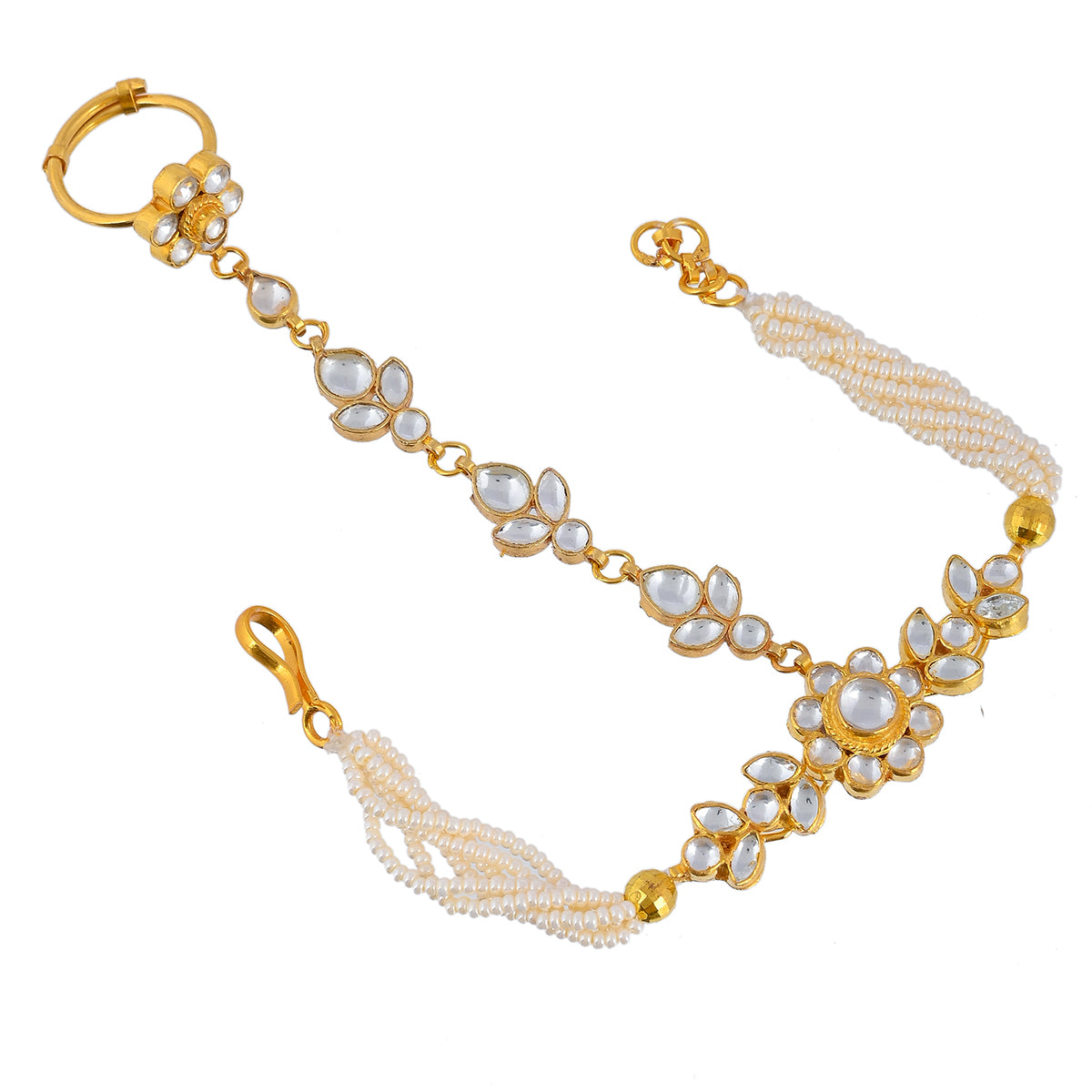 Svarnim Gold Plated Leaf Style Kundan Hathphool