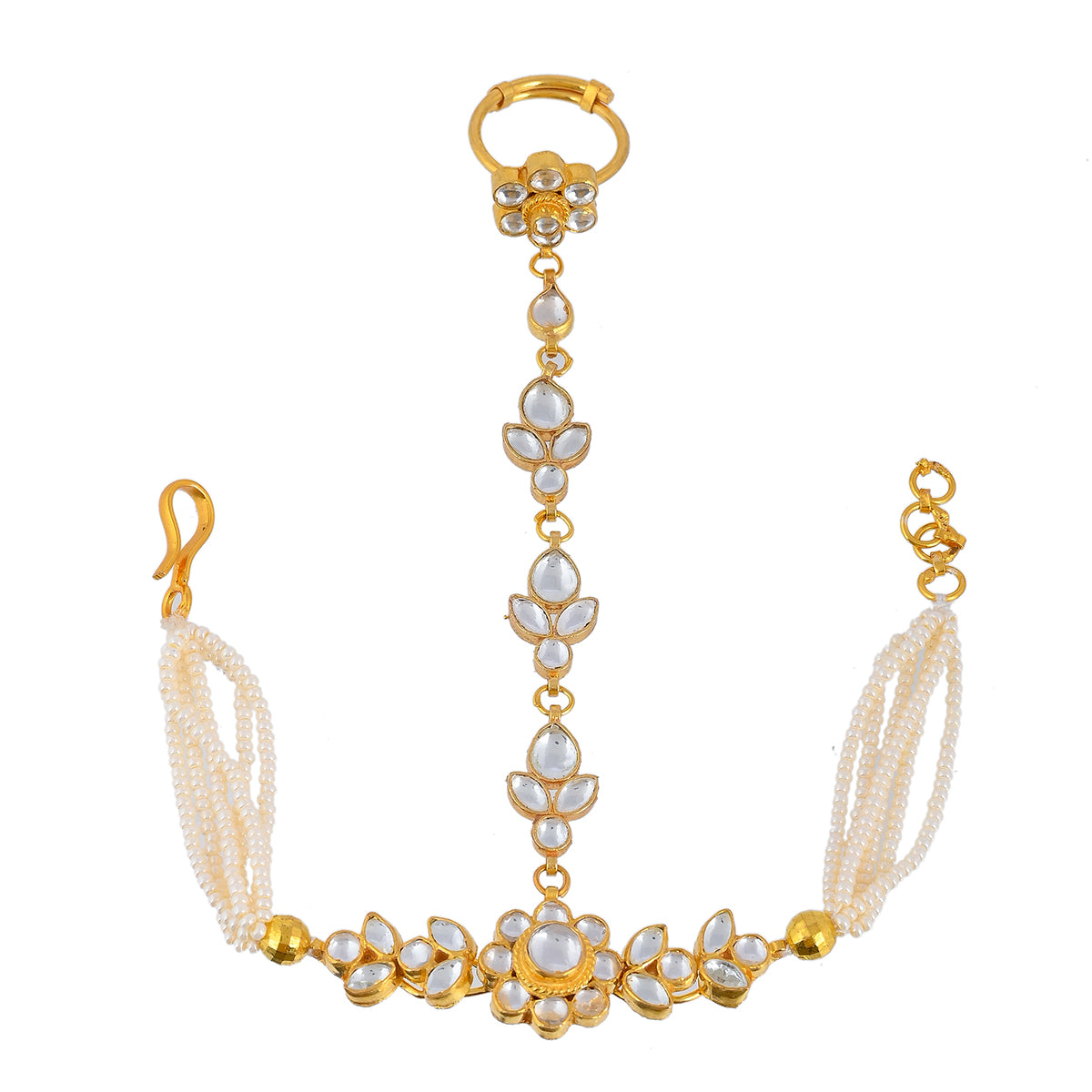 Svarnim Gold Plated Leaf Style Kundan Hathphool