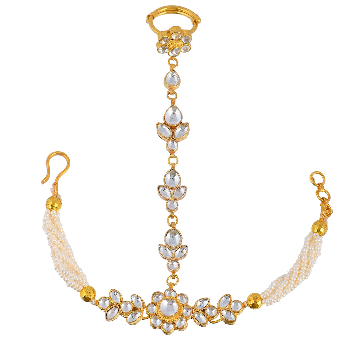 Svarnim Gold Plated Leaf Style Kundan Hathphool