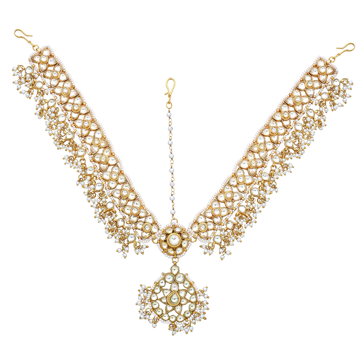 SJH007- White Color Bridal Jadau Kundan Headband | Sheeshphool
