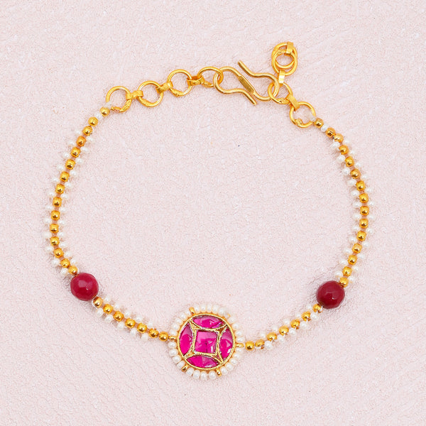 Punneeth Pink Kundan Rakhi Bracelet Style