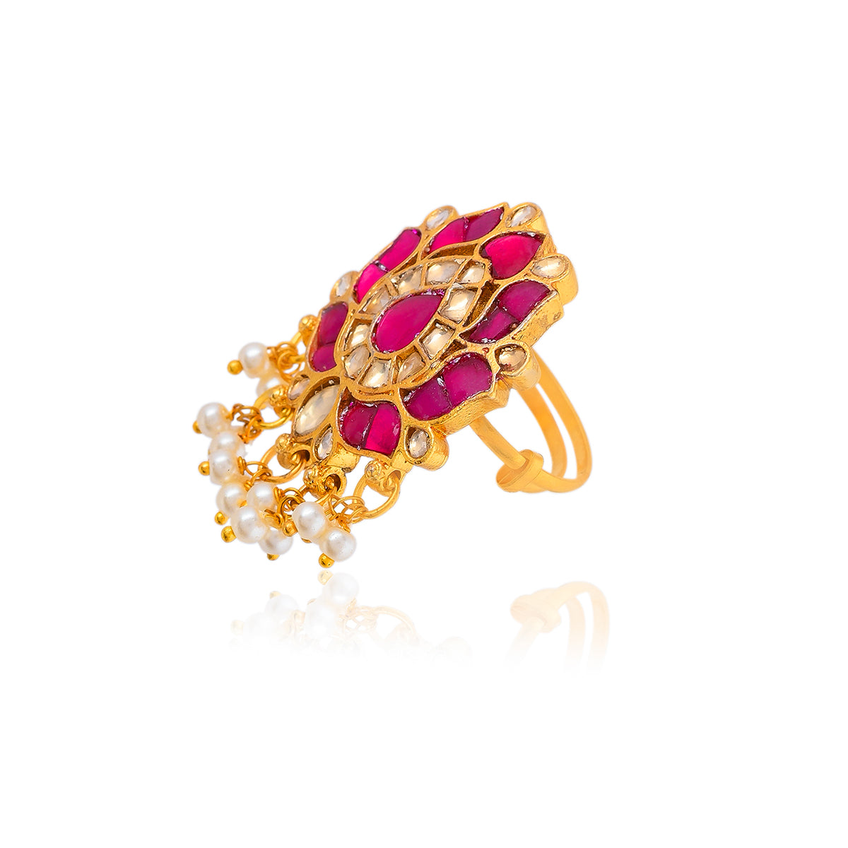 Nikit Kamal Kundan Pink Ring