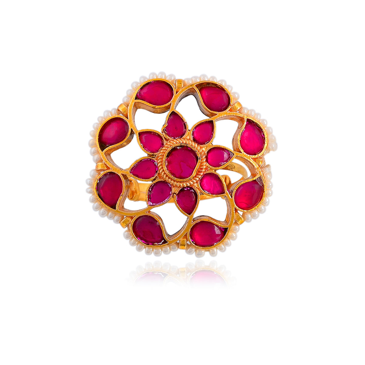 SJR011- Pink Colour Gold Plated Jadau Kundan Ring