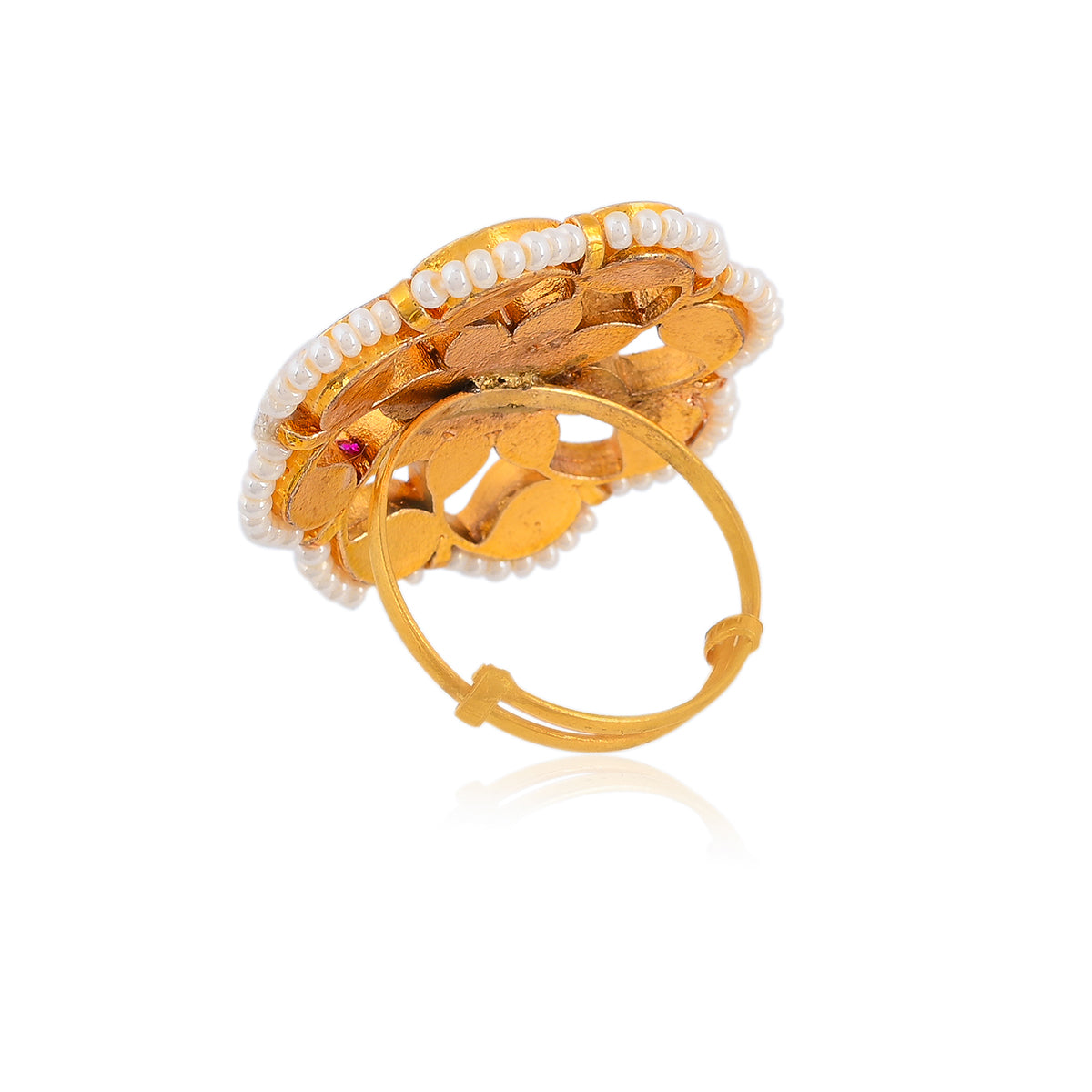 SJR011- Pink Colour Gold Plated Jadau Kundan Ring