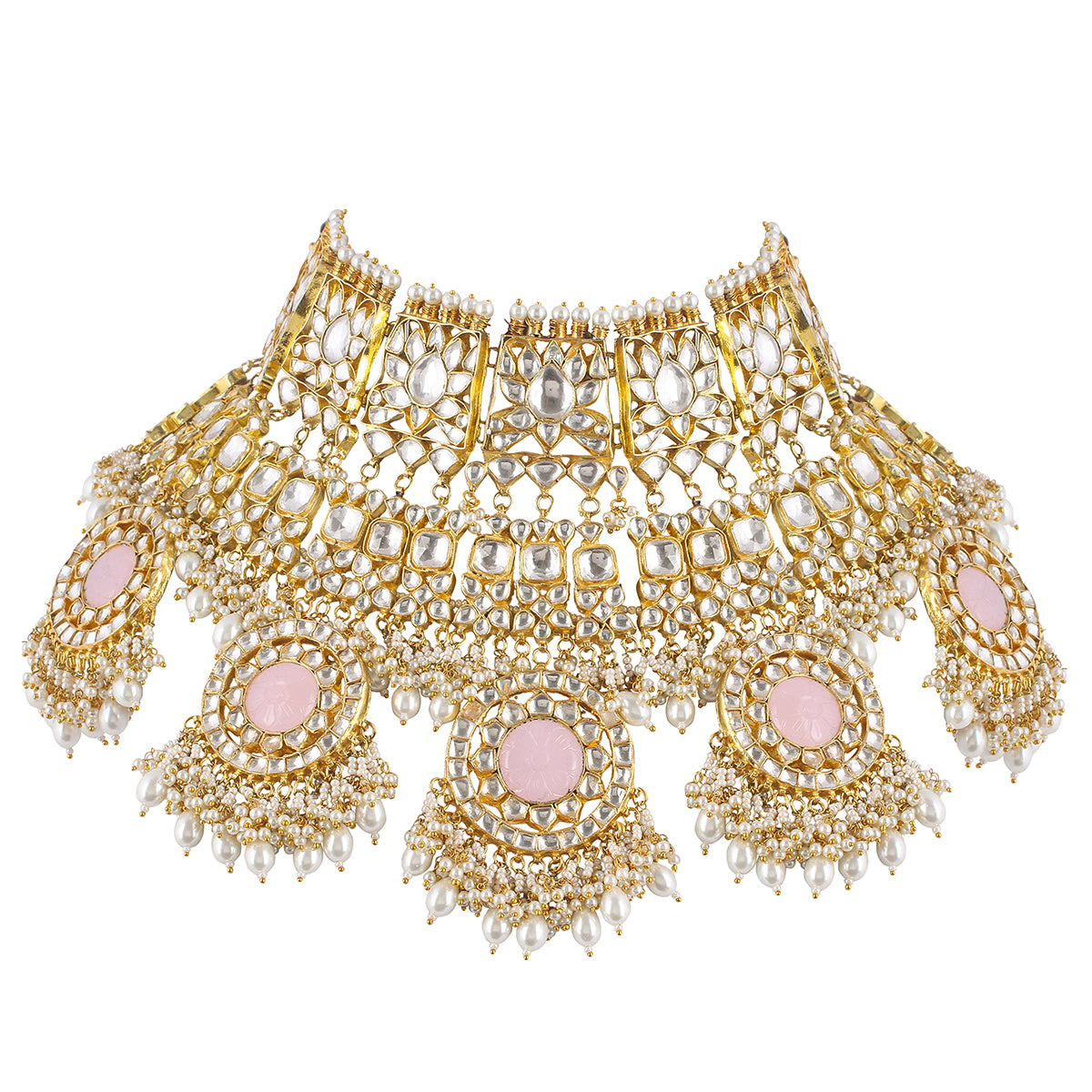 Raavina Lotus Kundan Pink Jadau Necklace Set