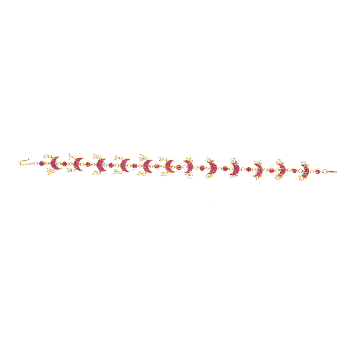 SJH036-Red Color Gold Plated Kundan Headband | Sheeshphool