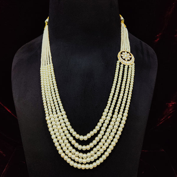 Decatur Studded Kundan White Pearl Long Necklace/ Groom Mala