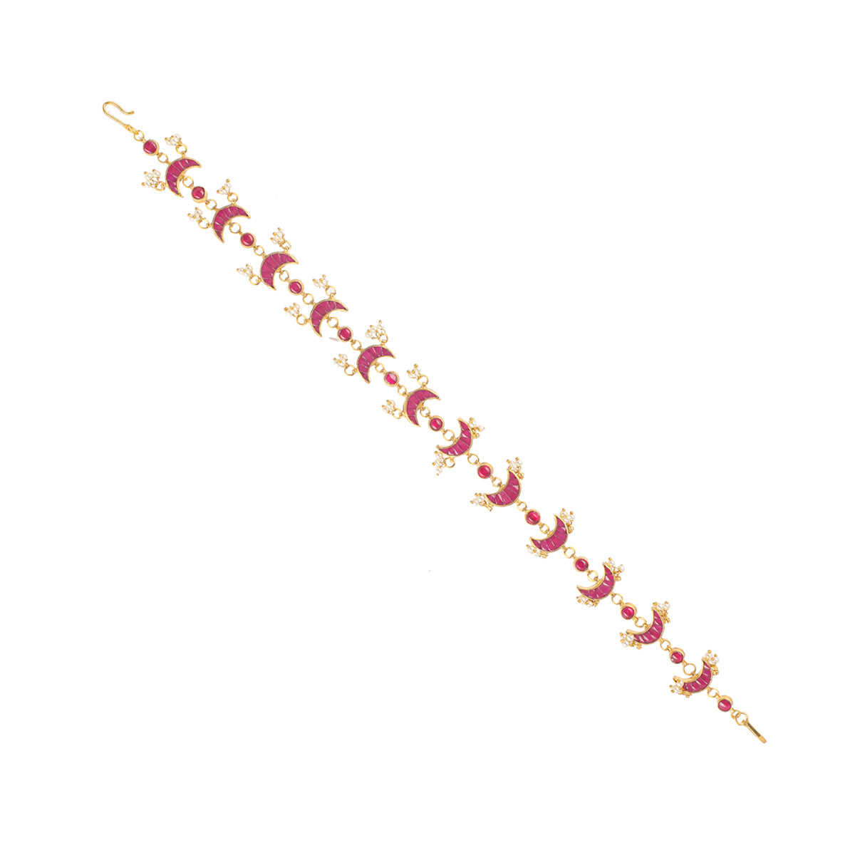 SJH036-Red Color Gold Plated Kundan Headband | Sheeshphool