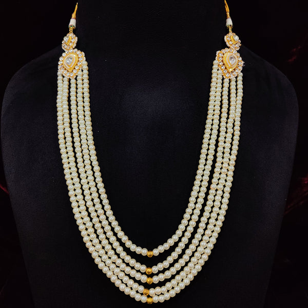 Dunwoody White Pearl Layered Kundan Long Necklace/ Groom Mala