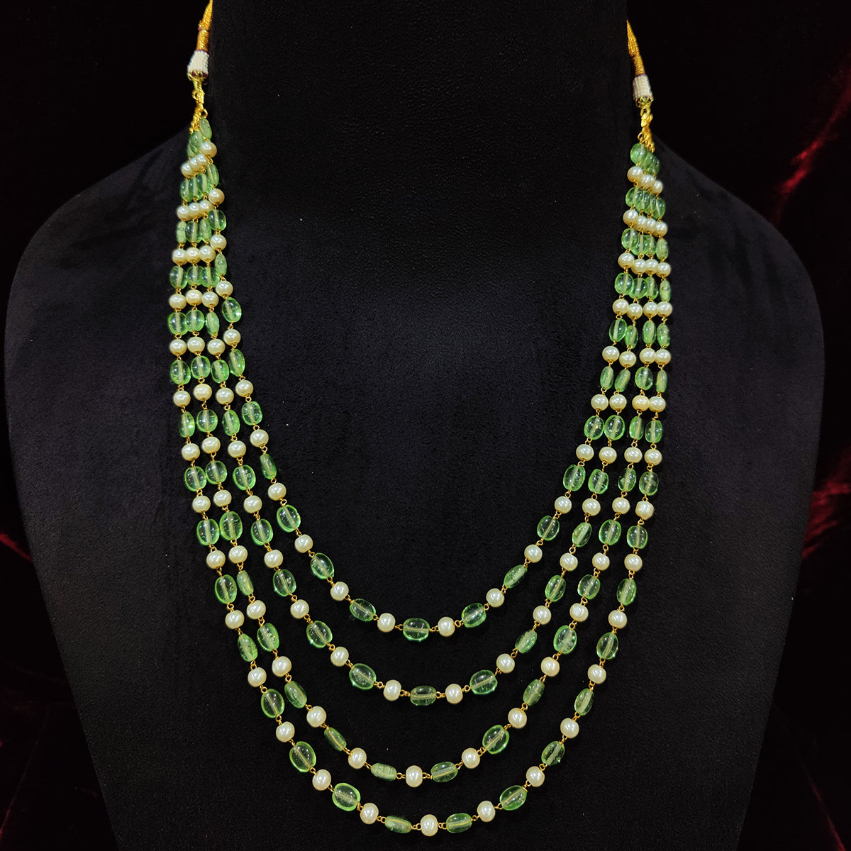 SJGM0001- Green and White Colour Gold Plated Jadau Kundan Groom Mala