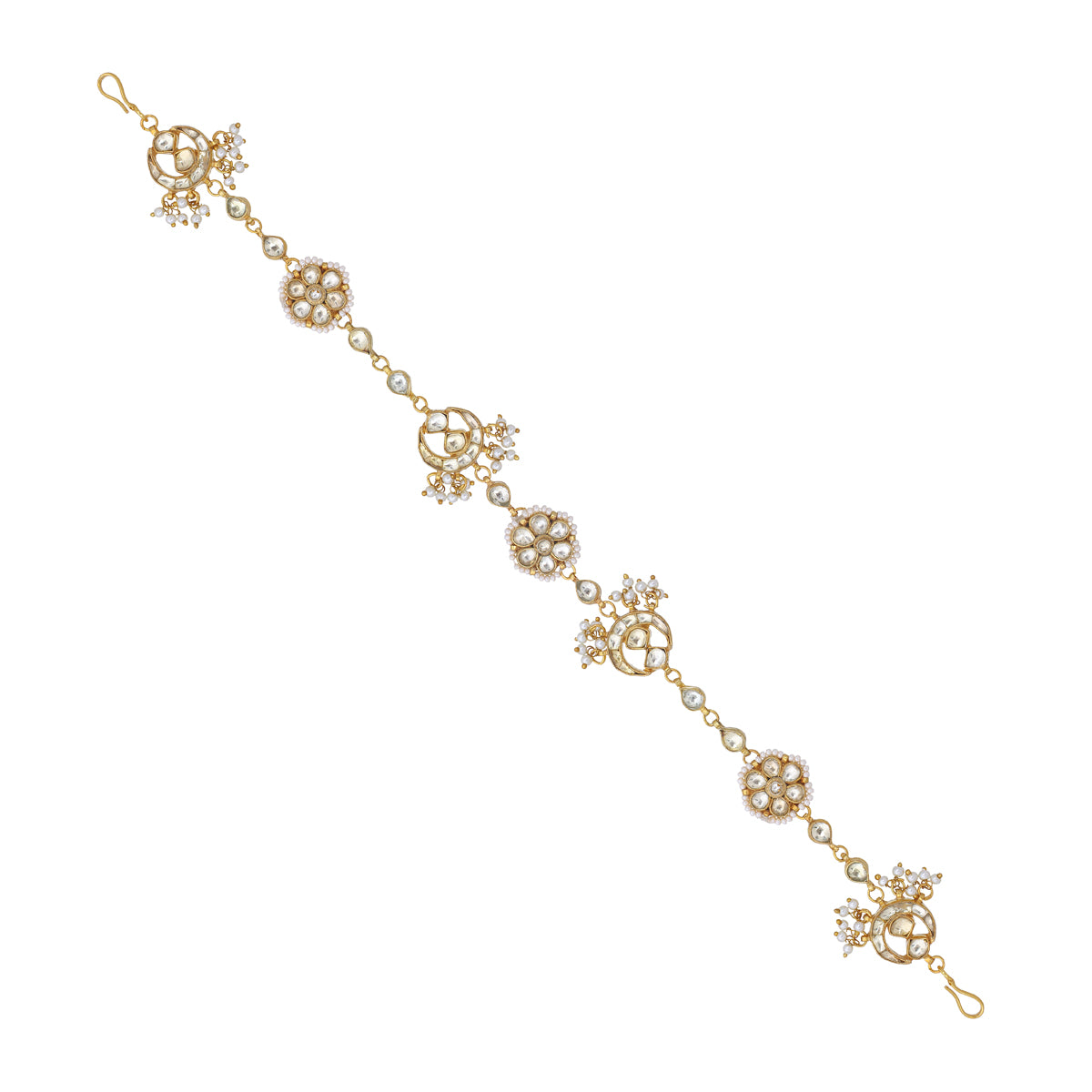 SJH010-White Color Gold Plated Chand Kundan Headband/Sheeshphool