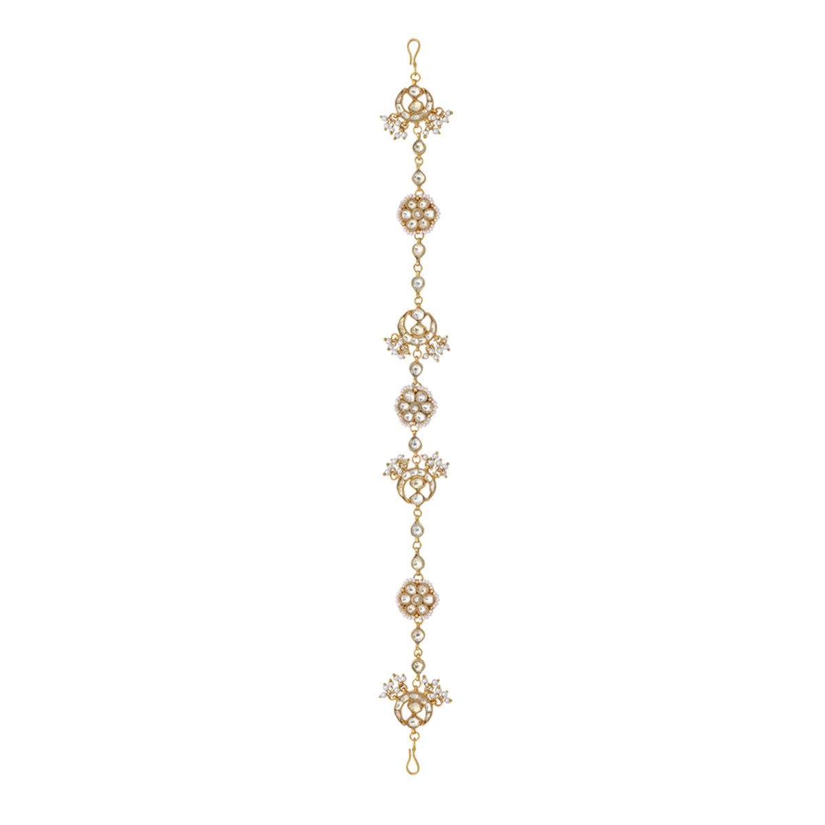 SJH010-White Color Gold Plated Chand Kundan Headband/Sheeshphool