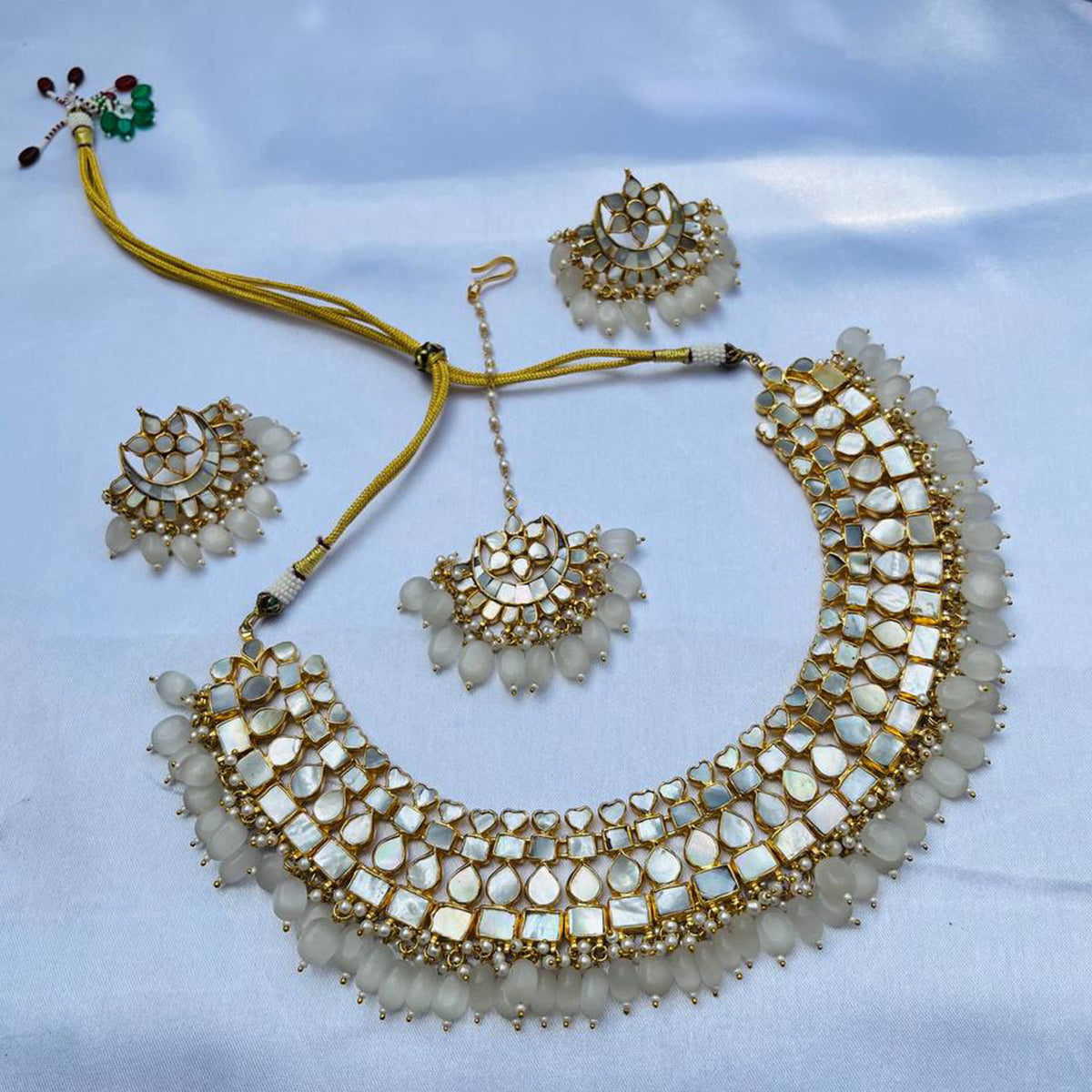 Fiza Mother of Pearl Necklace Set with Tika