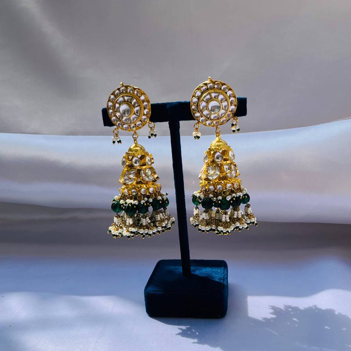 Kevalya Kundan Green Jhumkas/Earring