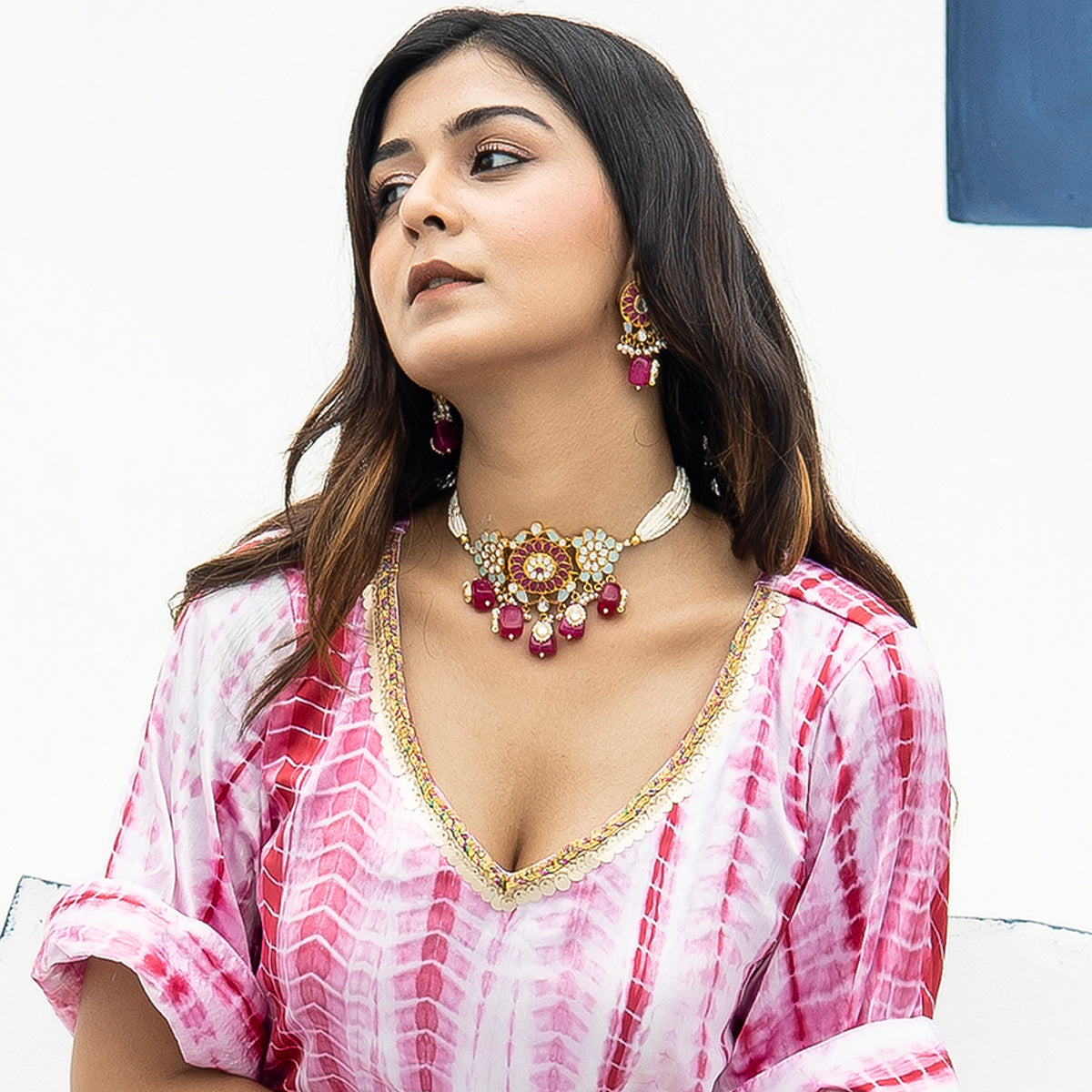 Dhumita Hot Pink Choker Set