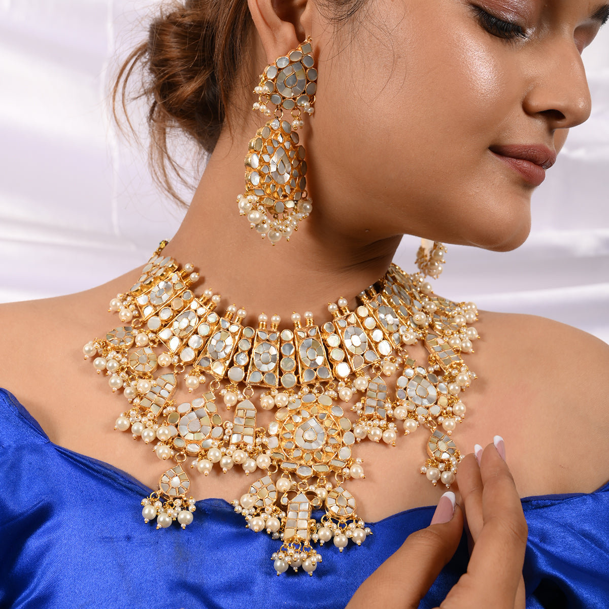 Faiza Mother Of pearl Necklace Set with Tika